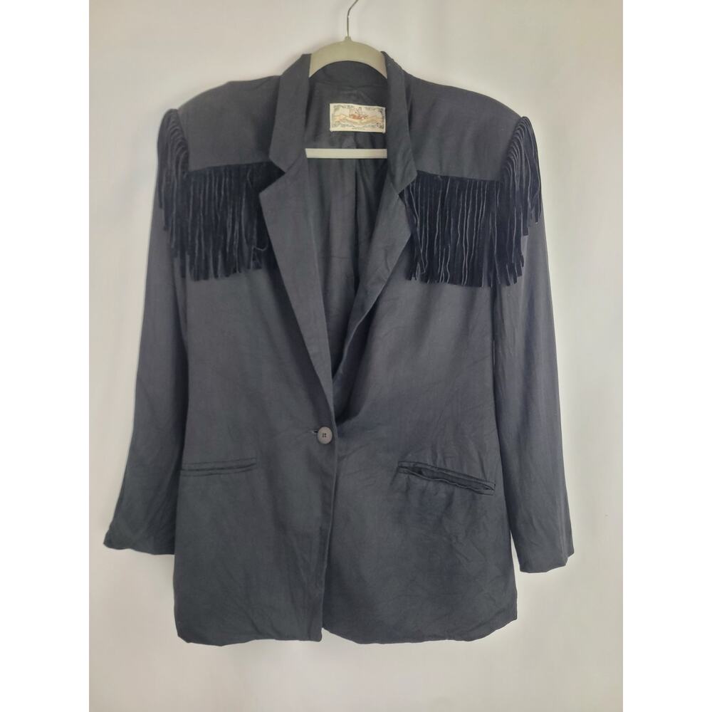 American Trendsetter Western Cowgirl Womens Black Fringe Sports Coat Jacket 10